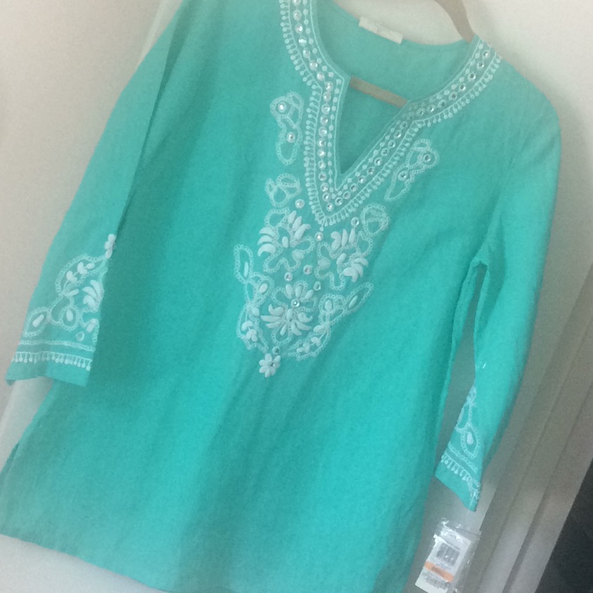 Linen Charter Club Lake Green Tunic Size S
